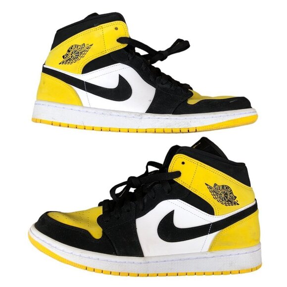 2019 Nike Air Jordan 1 Mid Yellow Toe Black Size 11 - Picture 1 of 14